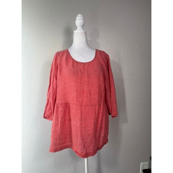 J. Jill Pure Jill Women Sz M Linen Lagenlook Red Oversized Boxy Tunic Top N25 - Picture 1 of 6